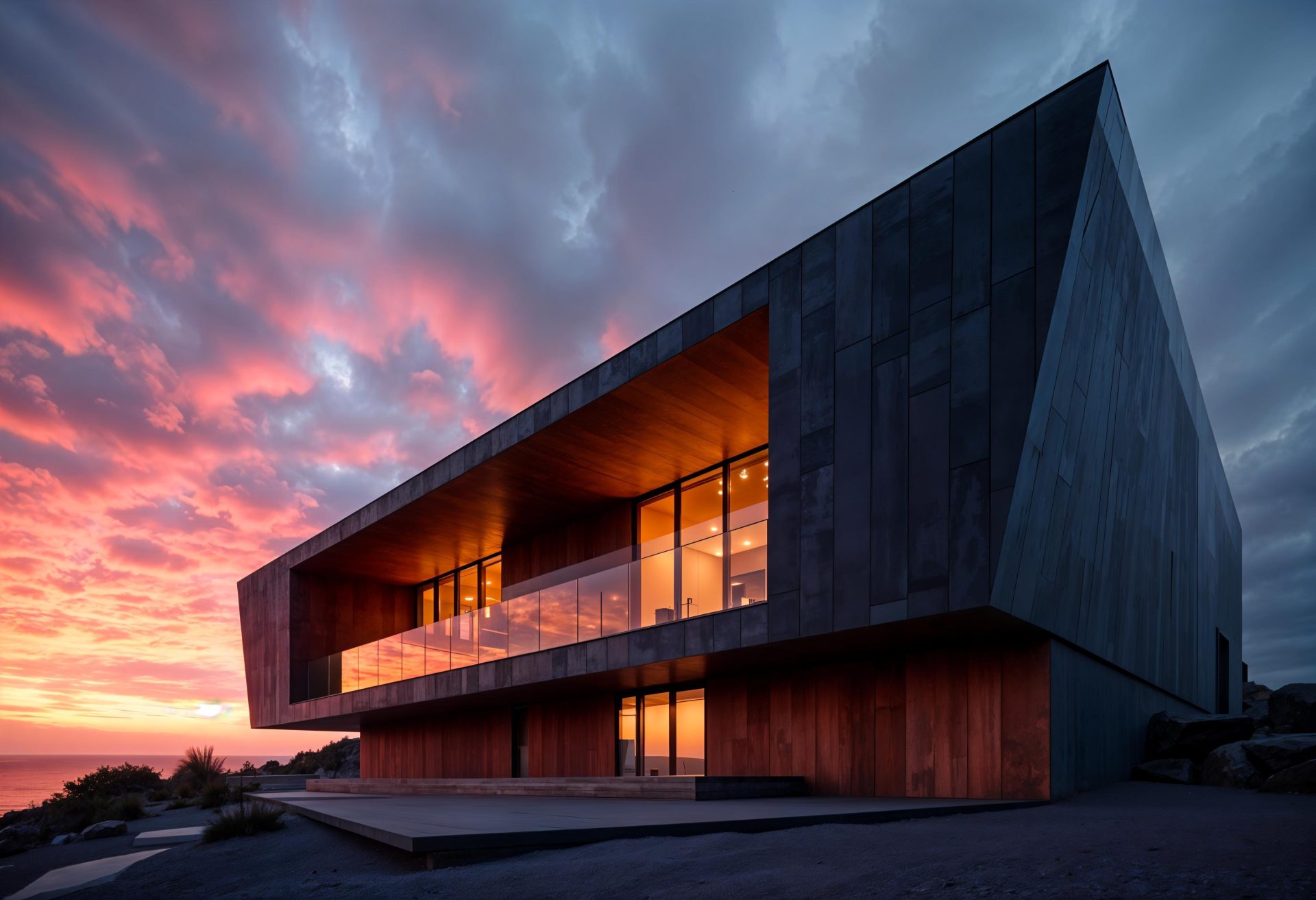 modern-architecture-house-design-at-sunset