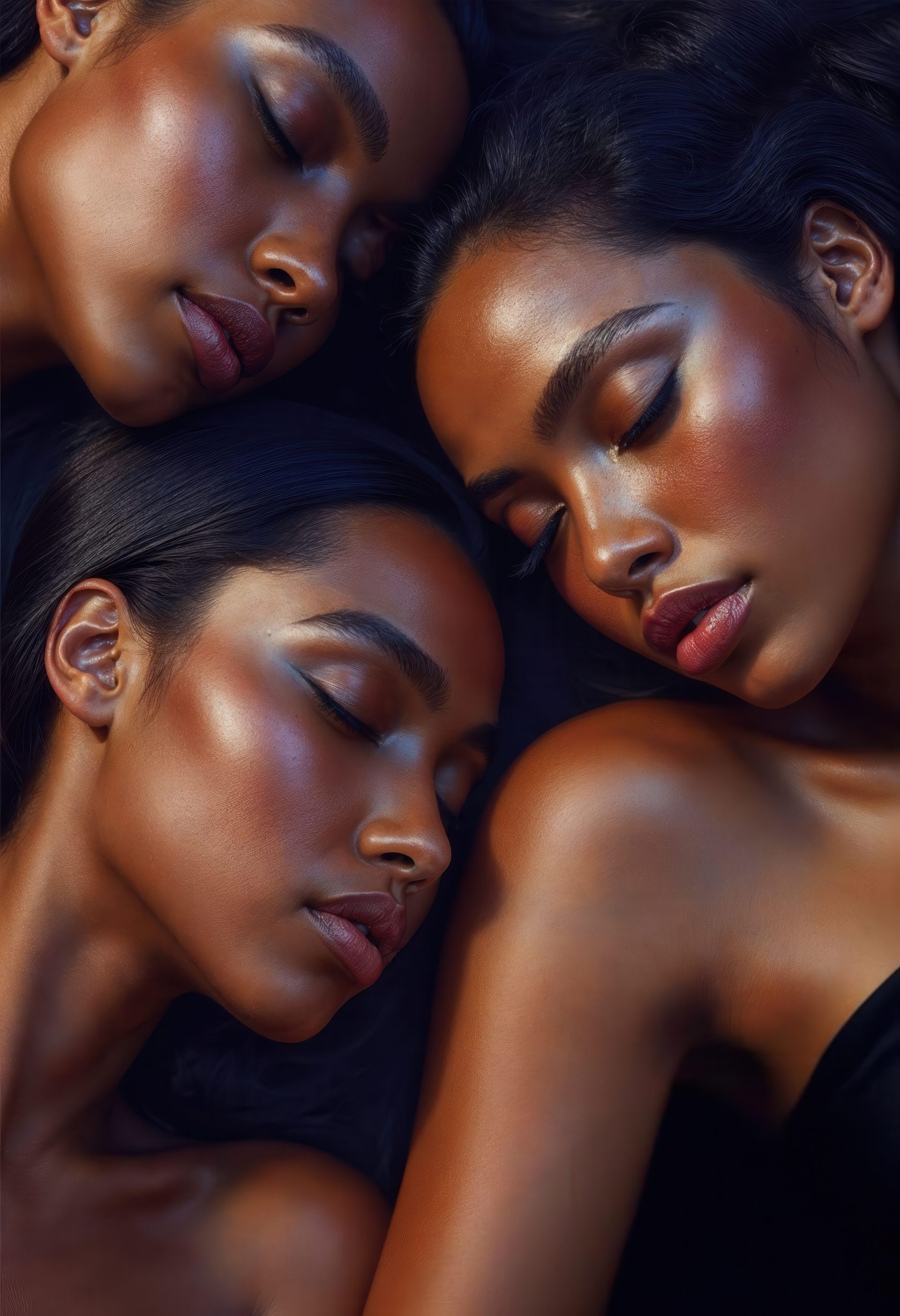 three-beautiful-black-woman-girls-sleeping