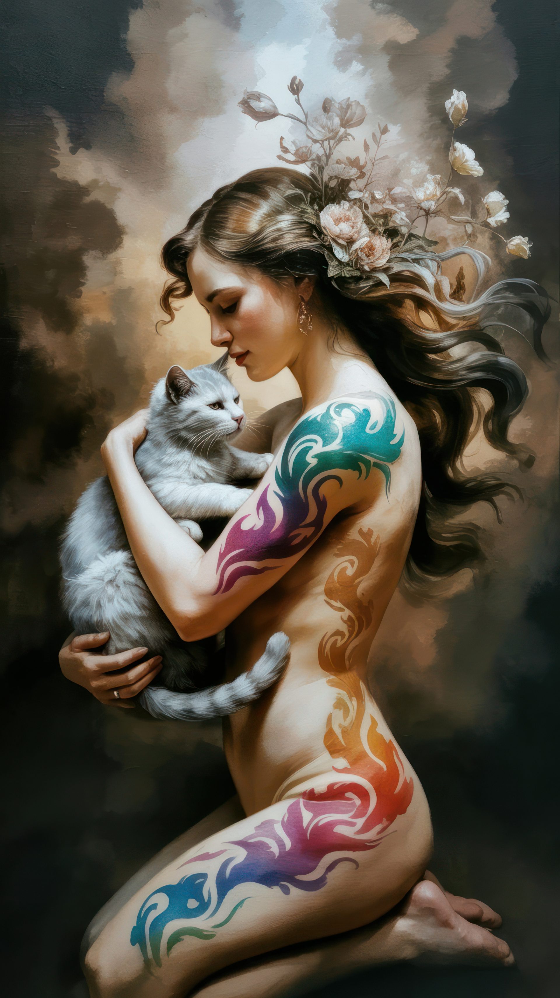 beautiful-naked-tattooed-girl-with-white-cat-drawing