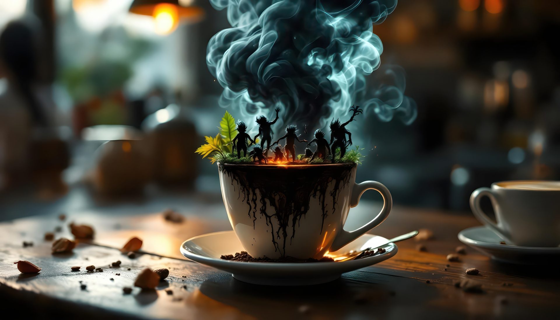 a-coffee-cup-miniature-with-swirling-dark-smoke-and-dark-demon-creatures