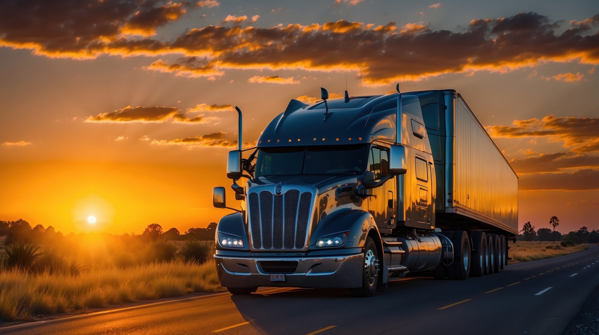 truck-on-the-road-sunset-stock-photo