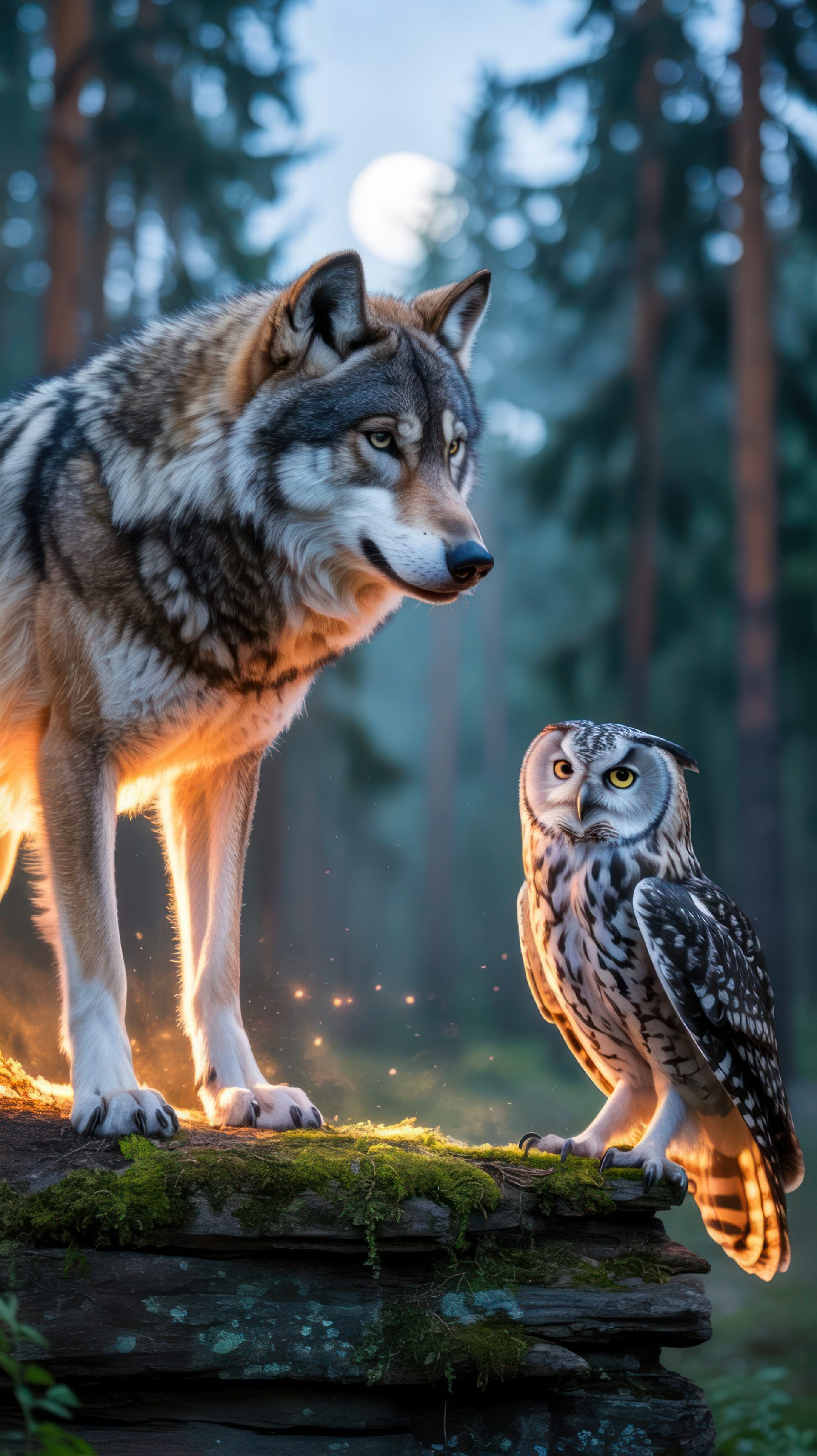 wolf-and-owl-in-the-forest