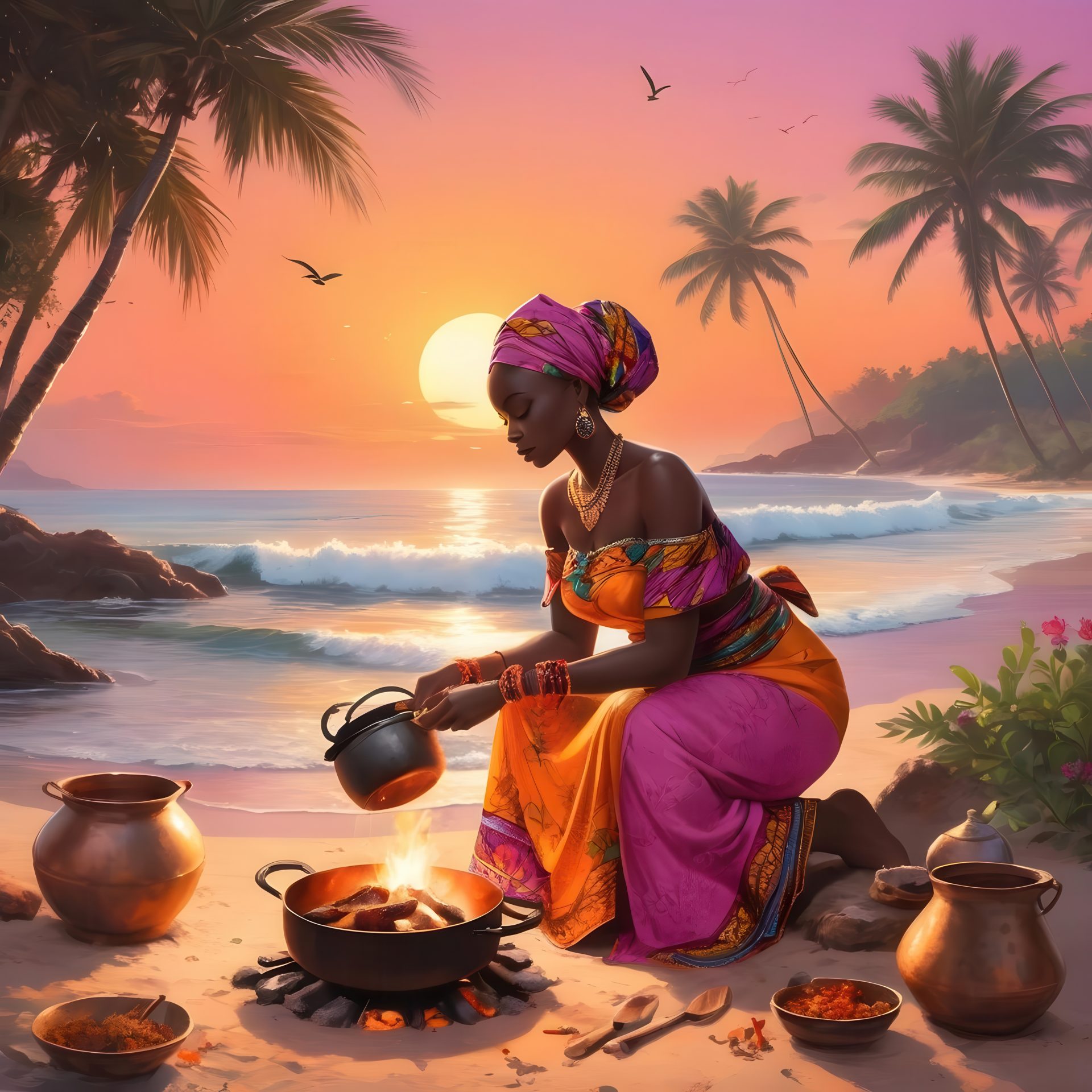 an-african-woman-on-colorful-island-fireplace-cooking