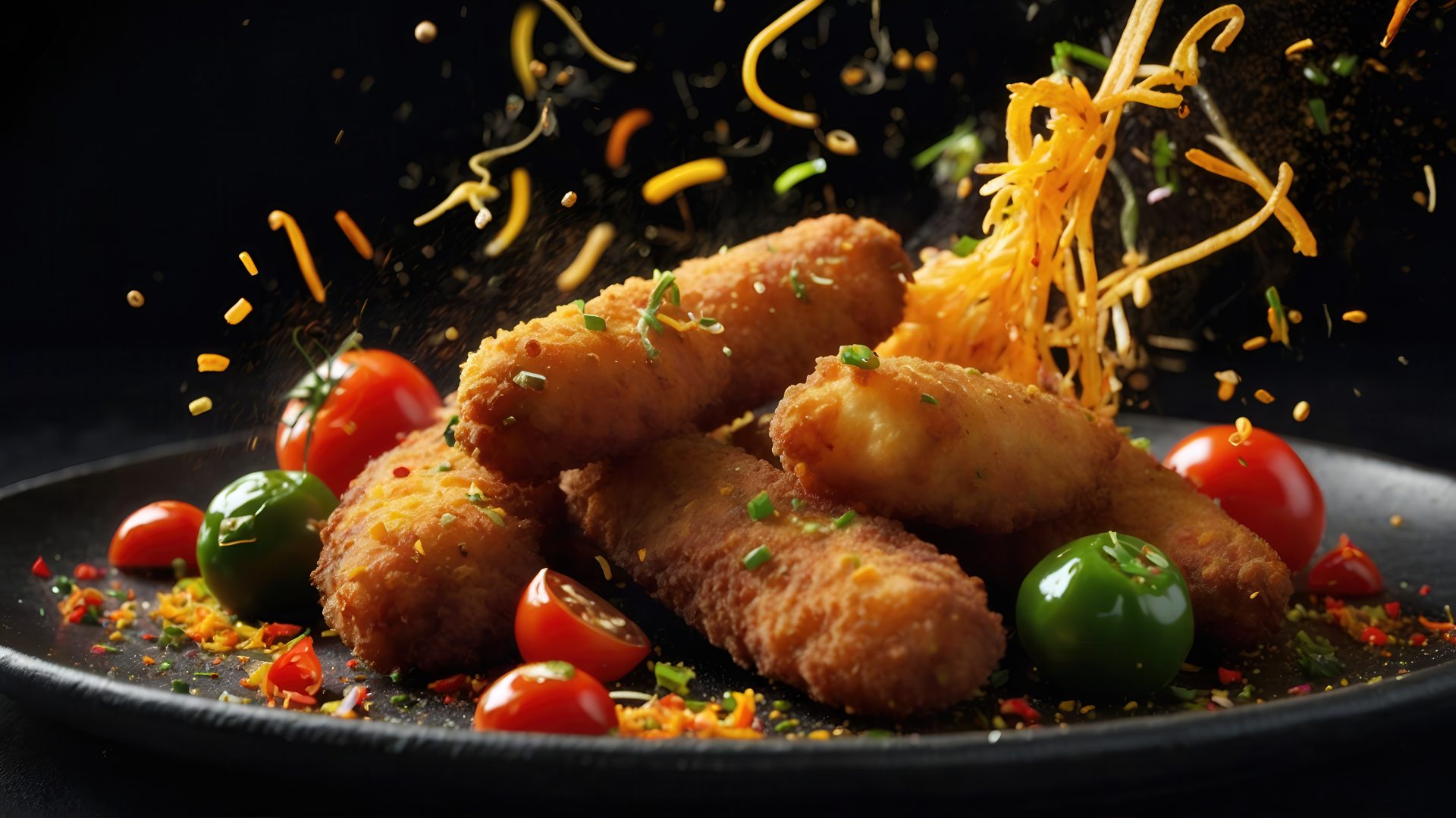 a-fried-cheese-sticks-on-a-dish-with-tomatos-stock