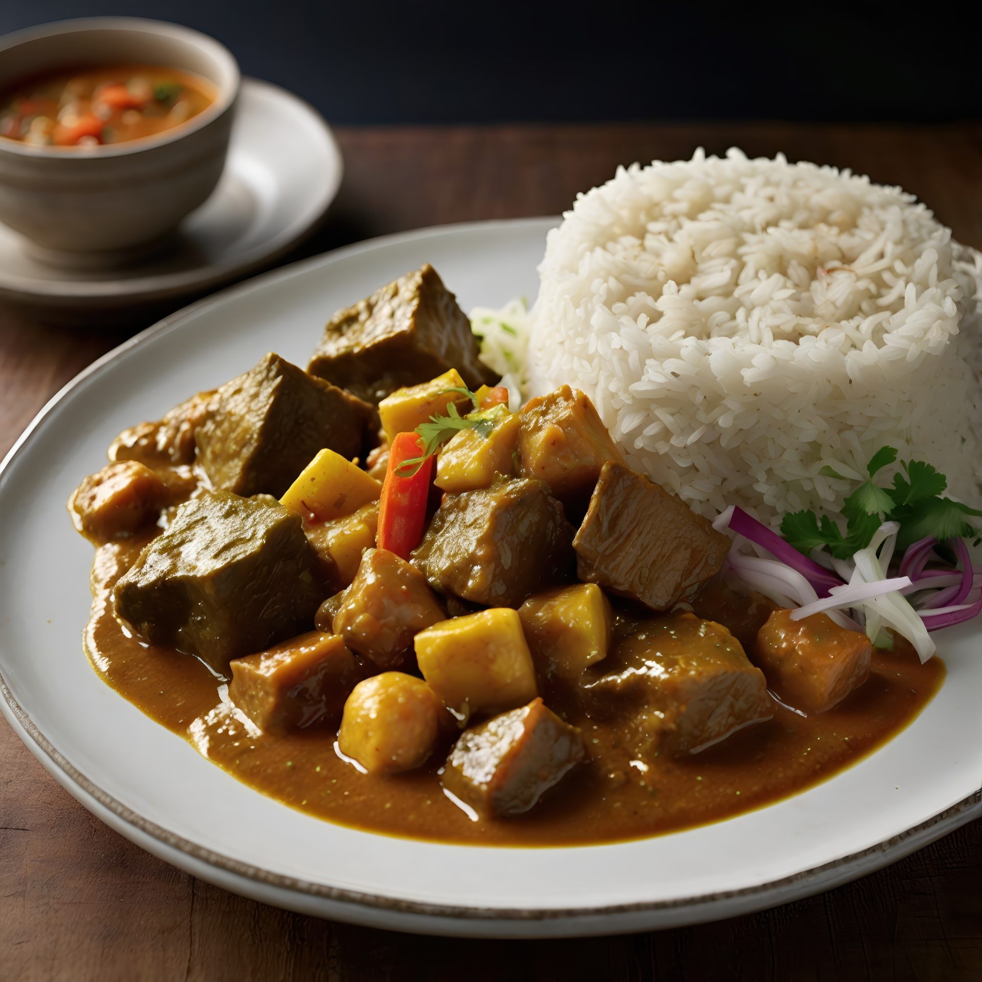 a-dish-of-rice-beef-and-sauce-asian-food-stock