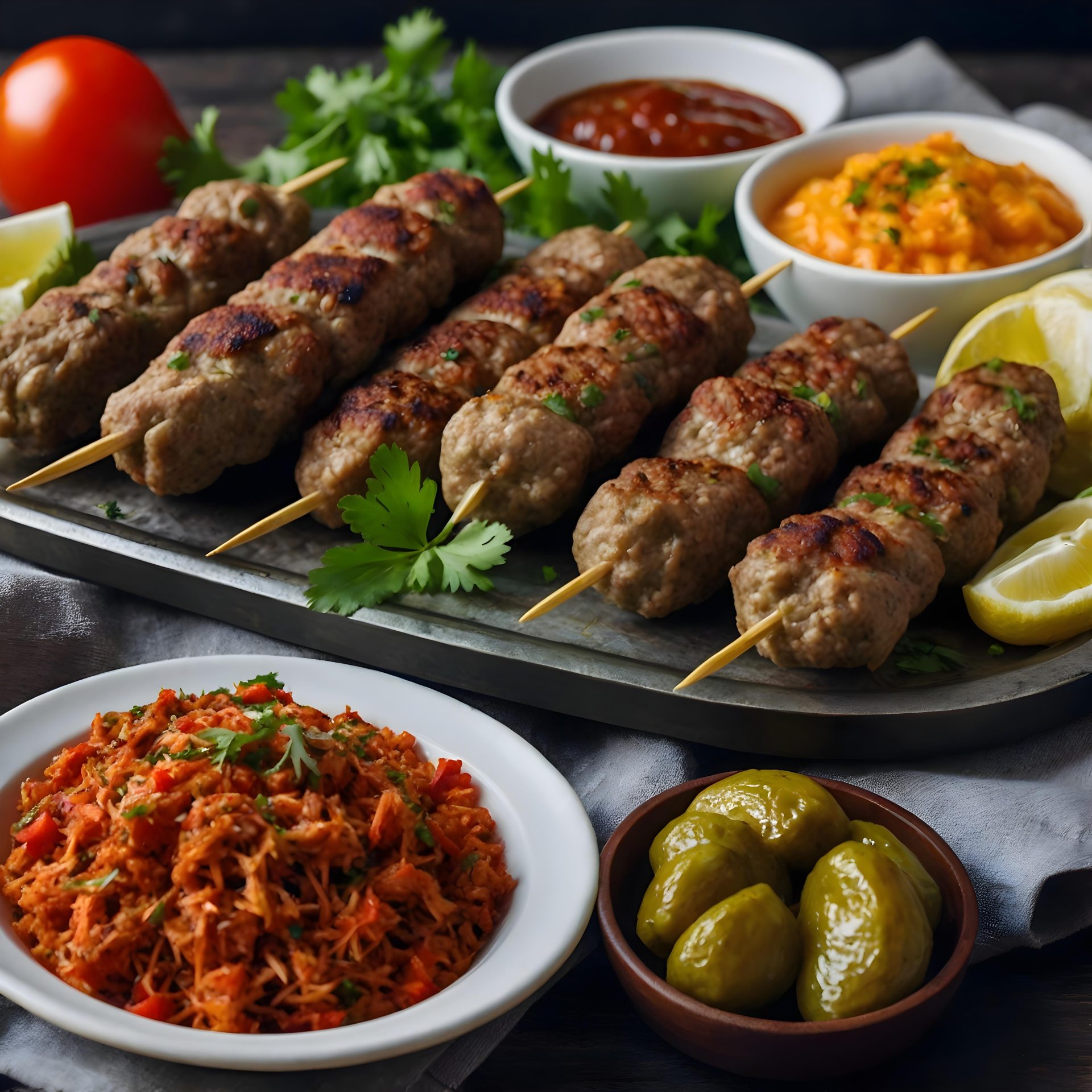ljulja-kebab-with-salad-dish-restaurant-stock