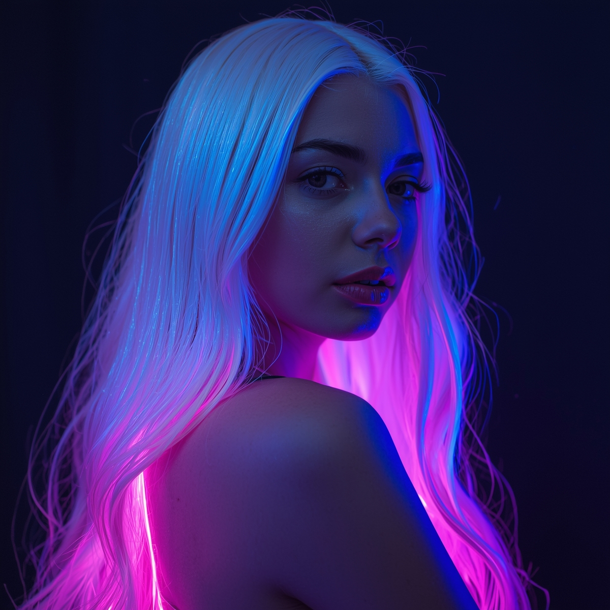 a-woman-with-long-blond-hair-in-white-hues-and-radiates-fluorescent-neon-colors