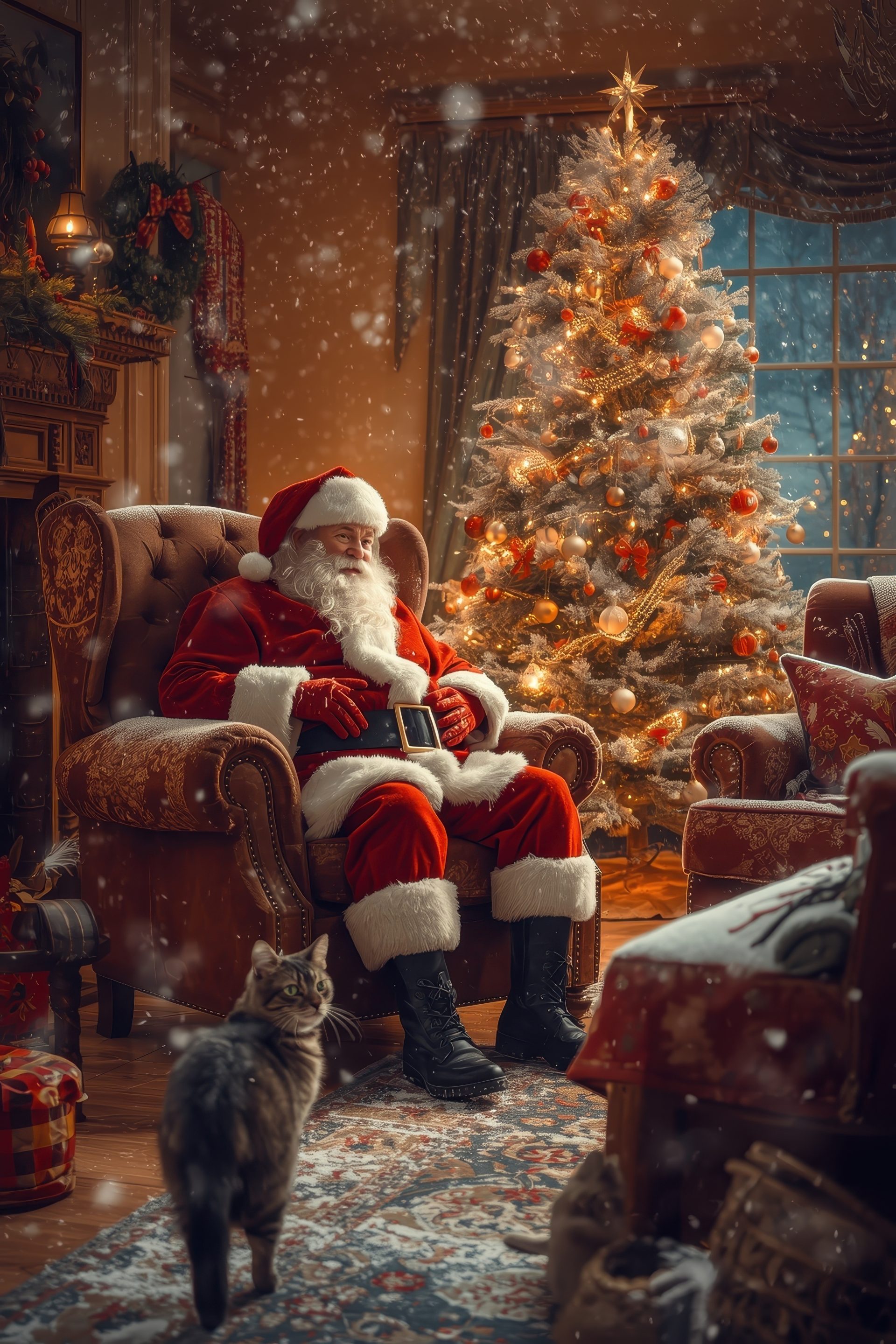 cozy-indoor-christmas-scene-with-santa-claus-sitting-in-a-plush-armchair-swirling-snowflakes-grey-cat