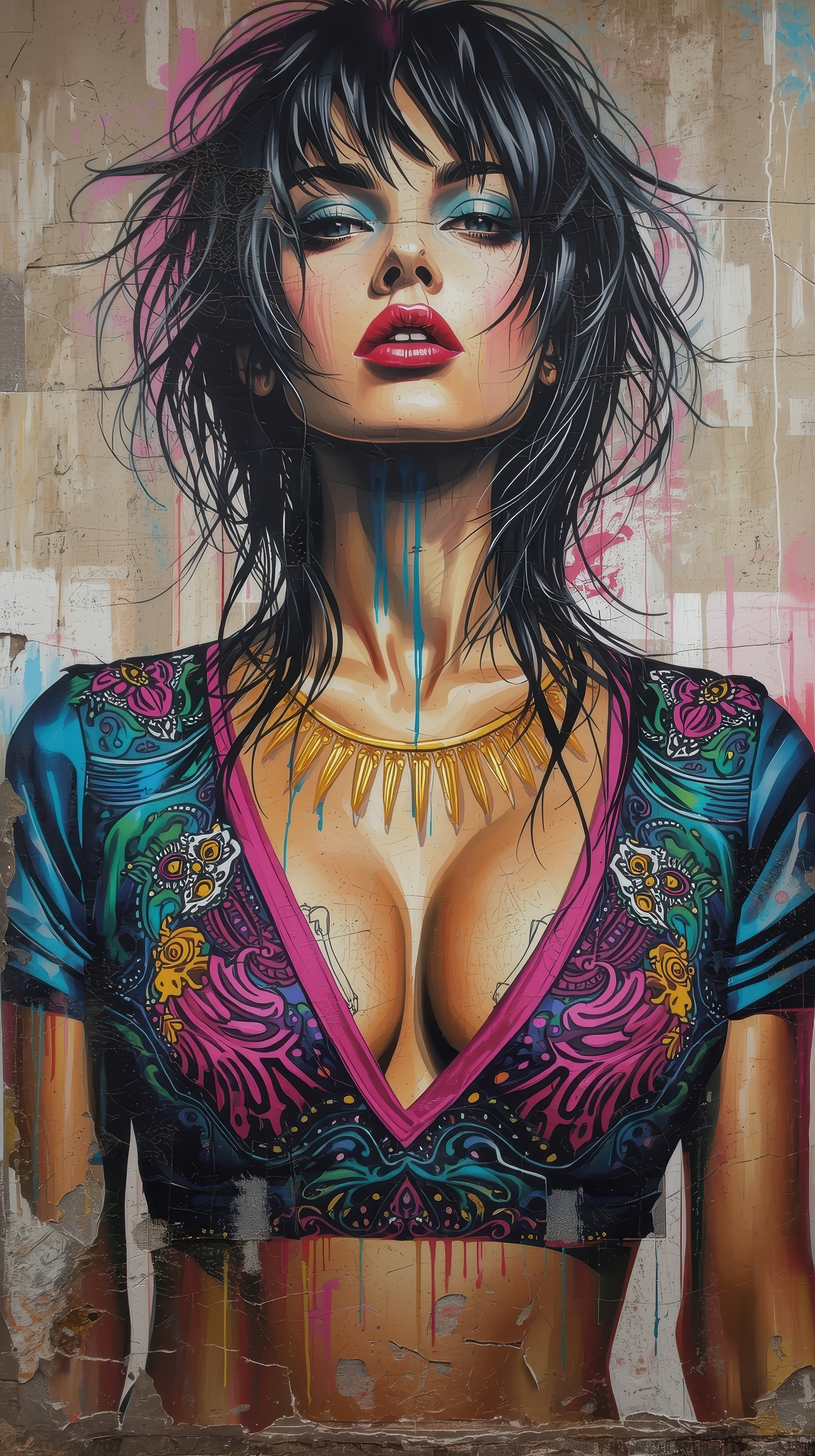 beautiful-girl-woman-brunette-graffiti-colorful-drawing