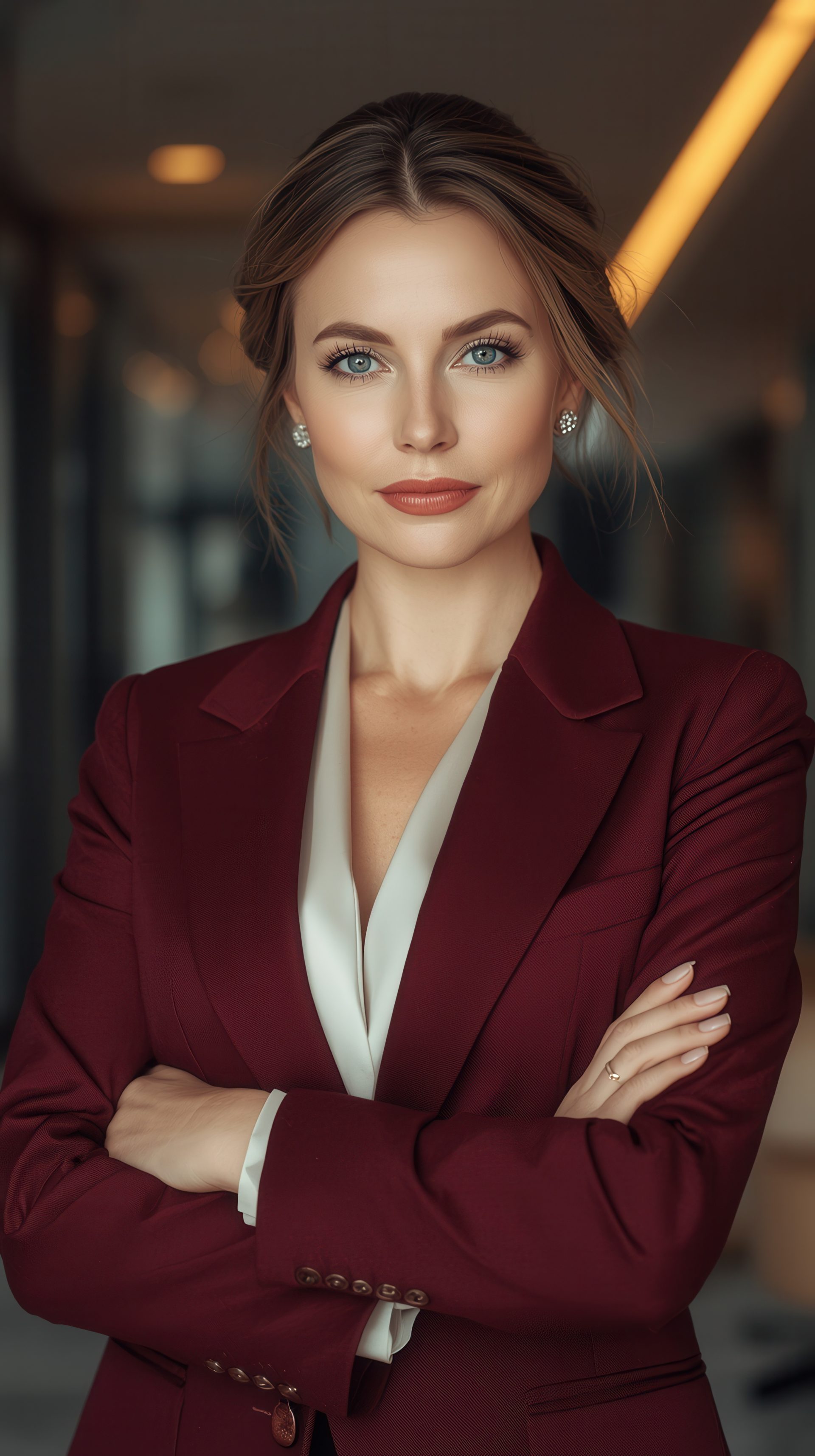 business-office-woman-in-red-jacket-stock-photo