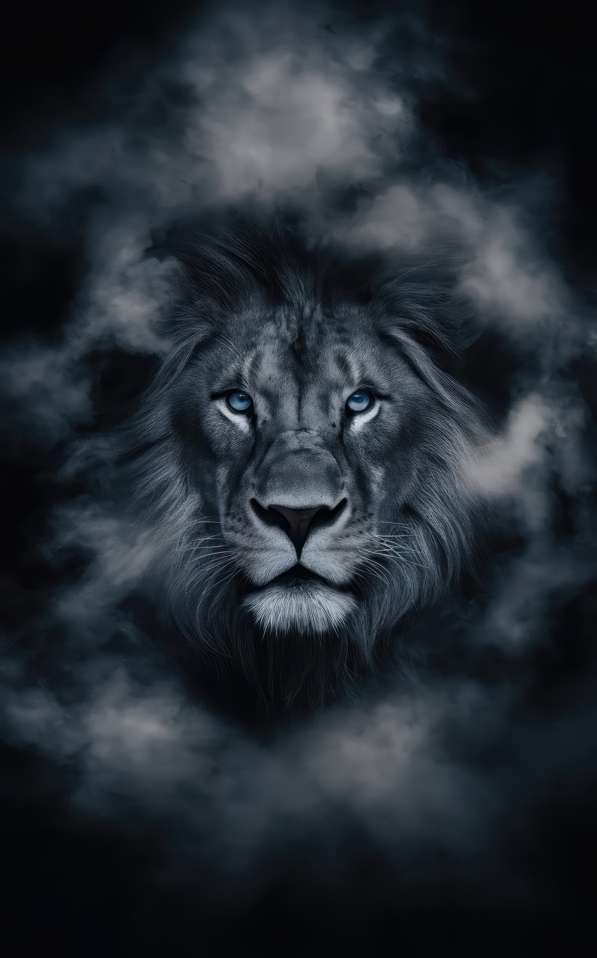 a-lion-face-portrait-in-fog-wallpaper