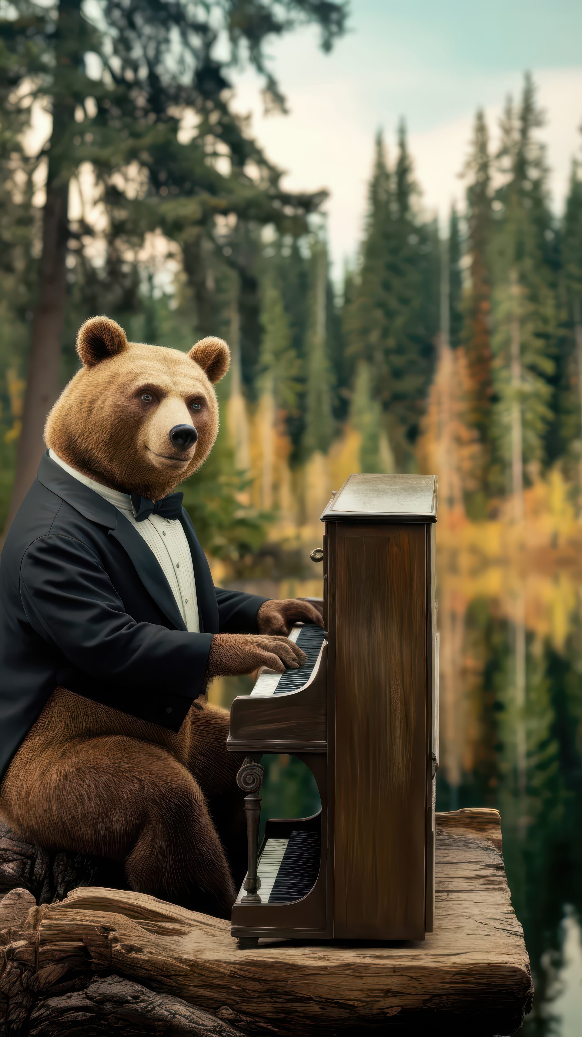 bear-playing-a-piano-in-forest-woods