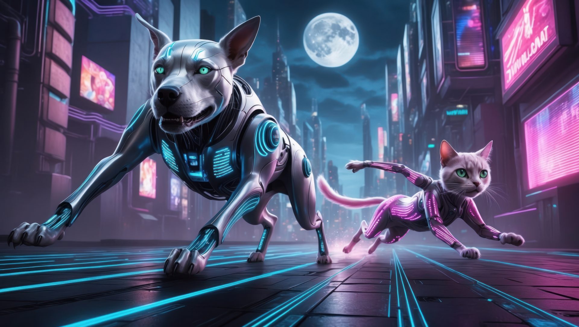 cyberpunk-neon-dog-and-cat-running-moon