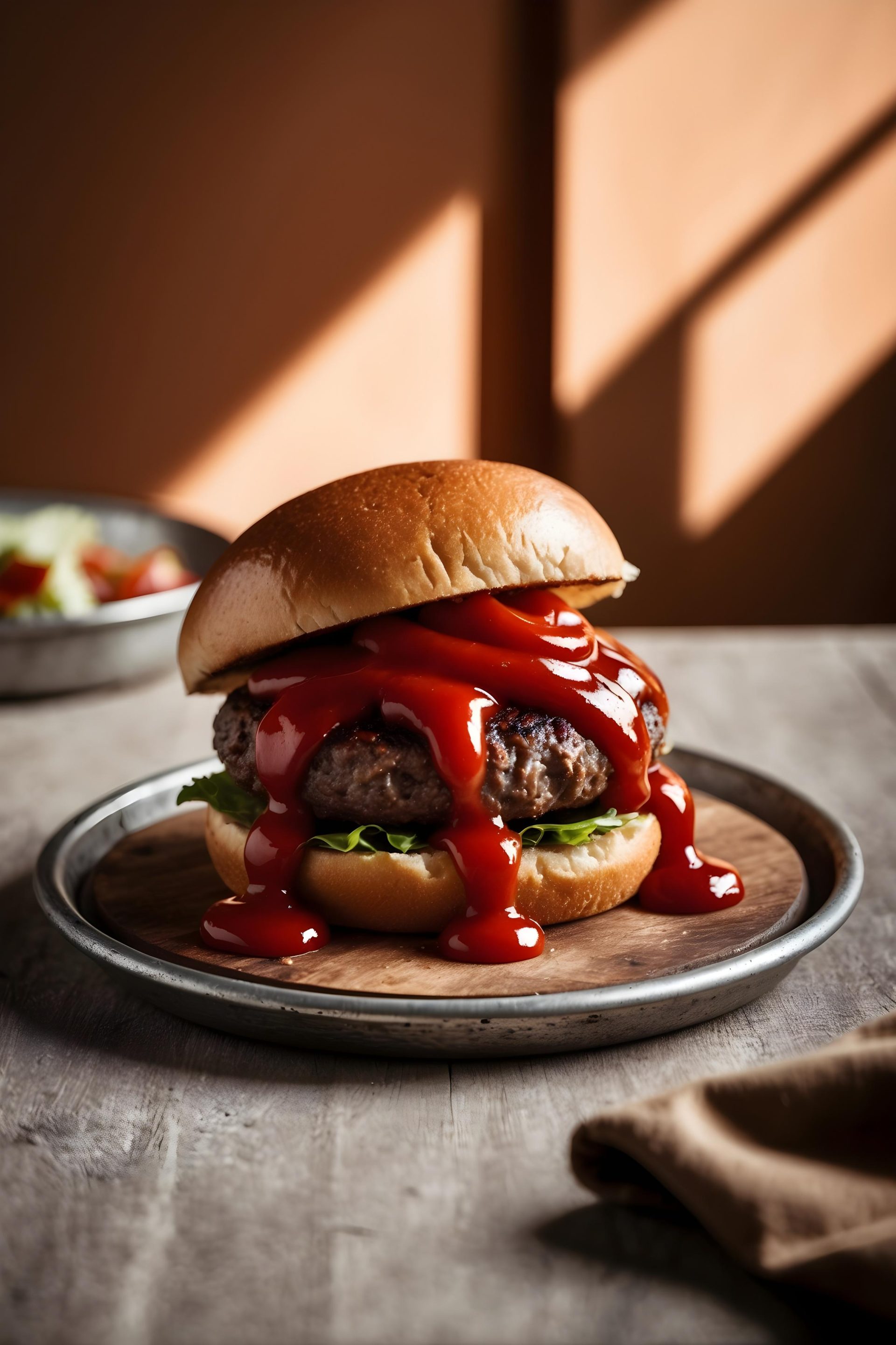 a-tasty-hamburger-with-lots-of-ketchup-stock-photo