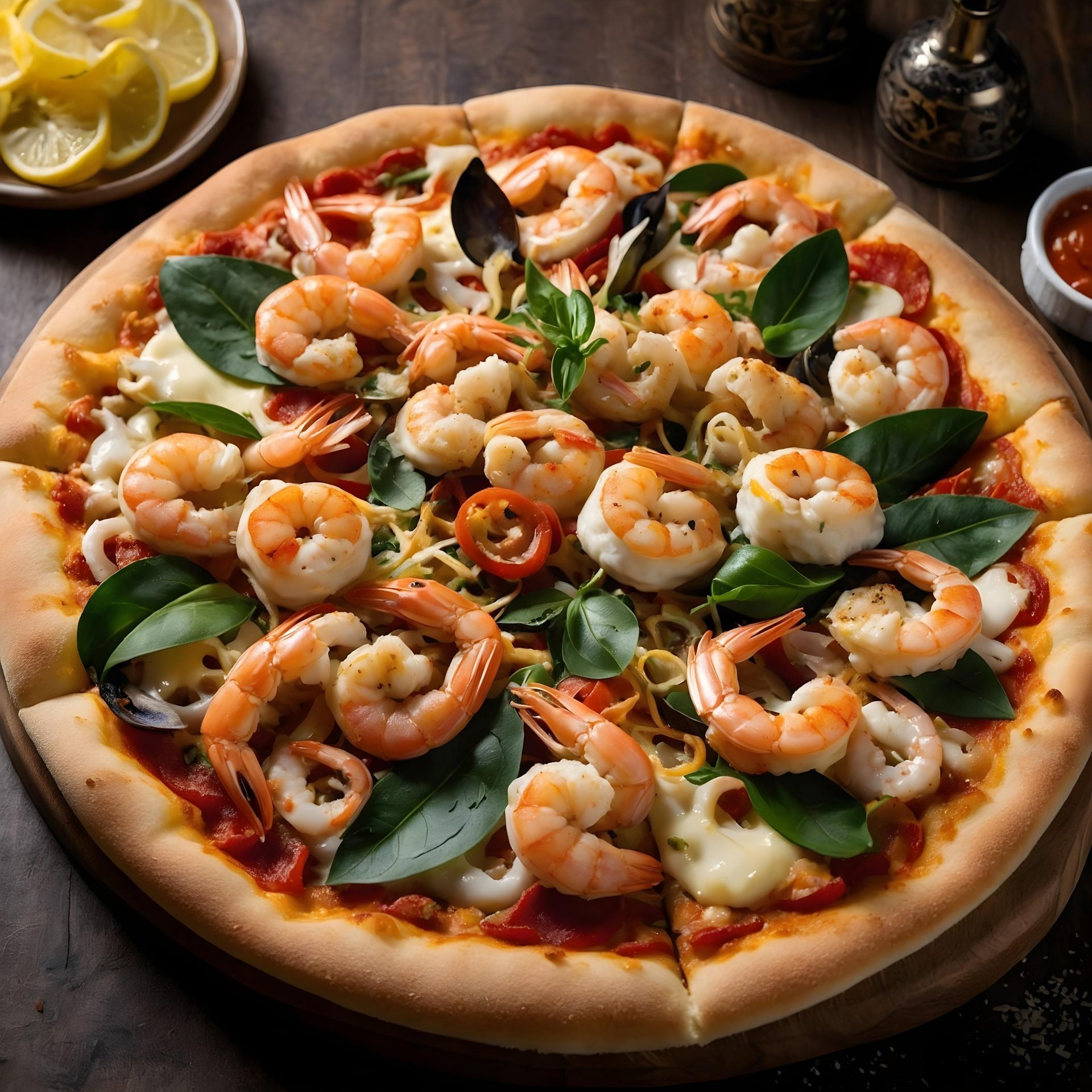 a-tasty-pizza-with-shrimps-restaurant-menu-stock-photo